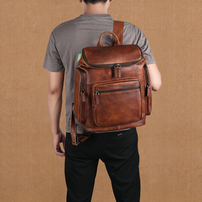 Mochila de Cuero Genuino Doble Capa para Hombre - Ideal para Viajes y Aventuras - Image 14