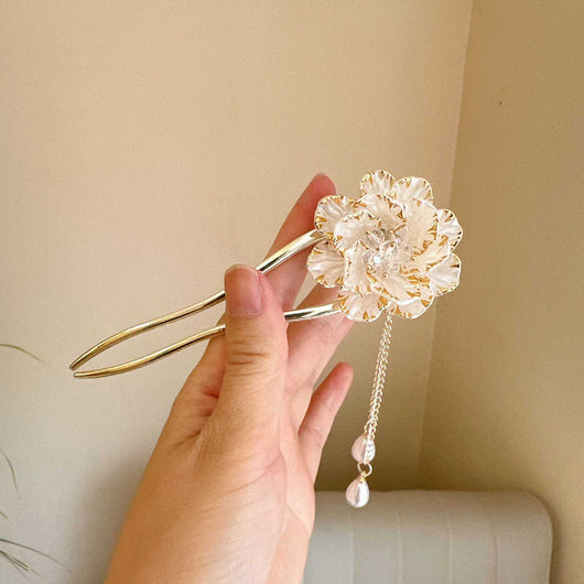Peineta Retro Flor Peonía con Borla en U para Mujer - Image 7