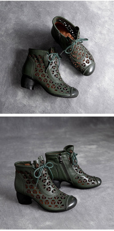 Sandalias Mujer Piel Tacón Medio Chunky Cordones Punta Redonda - Image 13