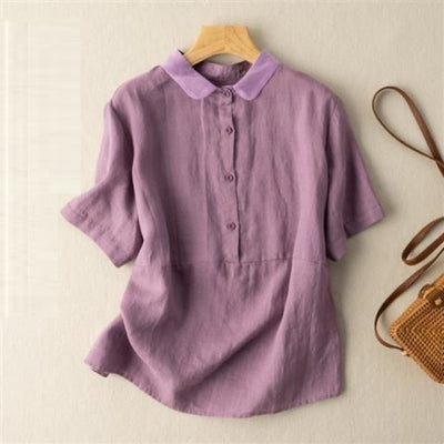 Blusa Casual de Algodón y Lino en Colores Sólidos para Mujer - Image 14
