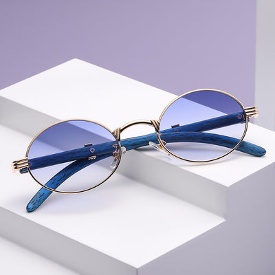 Gafas de Sol Retro Marco Redondo Pequeño con Textura Madera - Image 15