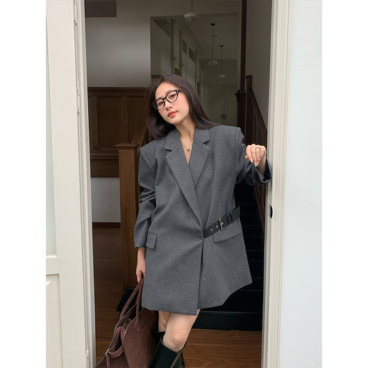 Blazer de Lana Estilo Americano con Hombreras Acolchadas para Mujer - Image 4