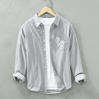 Camisa Oxford Casual de Rayas para Hombre - Corte Relajado y Manga Larga - Image 6