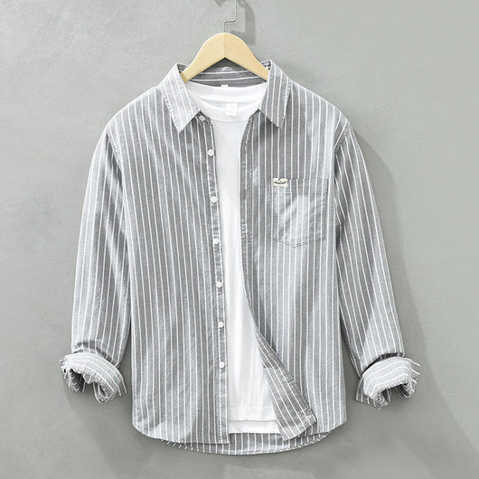 Camisa Oxford Casual de Rayas para Hombre - Corte Relajado y Manga Larga - Image 6