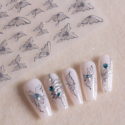 Stickers de Uñas Mariposa Rosa con Relieve Blanco y Negro - Image 34