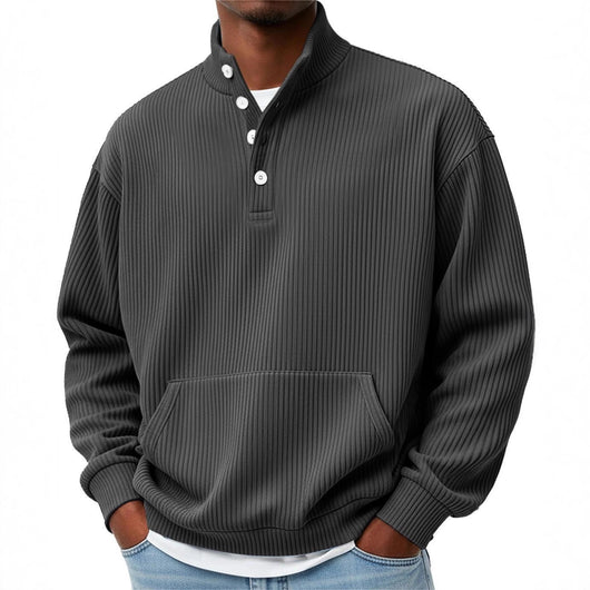 Suéter Polo Cuello Alto Manga Larga para Hombre - Casual Suelto con Bolsillos - Image 3