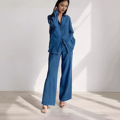 Conjunto Casual de Camisa Manga Larga Elástica y Pantalón Ancho - Image 2