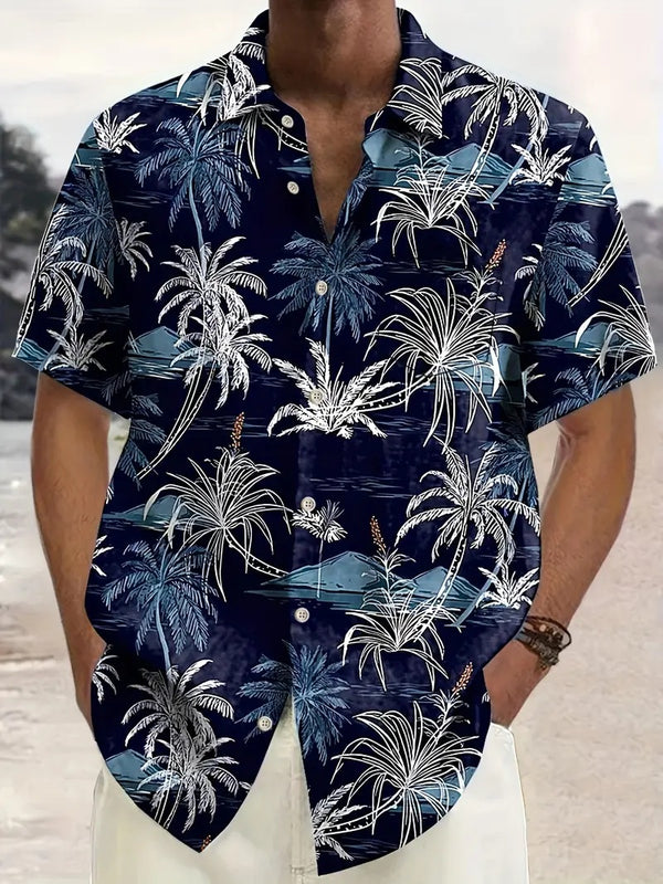 Camisa Floral Hombre Manga Corta Ajustada Secado Rápido Playa