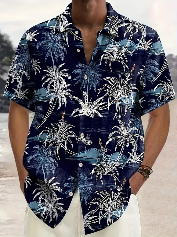 Camisa Floral Hombre Manga Corta Ajustada Secado Rápido Playa