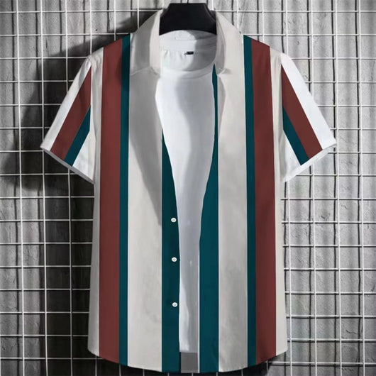 Playera Hombre Rayas Estampado 3D Manga Corta - Image 4