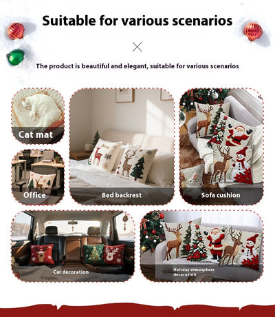 Funda de Cojín Navideño con Diseño de Alce y Conejo - Decoración Lino para Sofá - Image 13