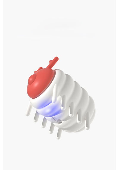 White and red interactive cat toy shaped like a segmented caterpillar with small legs and antennae. - Image 6