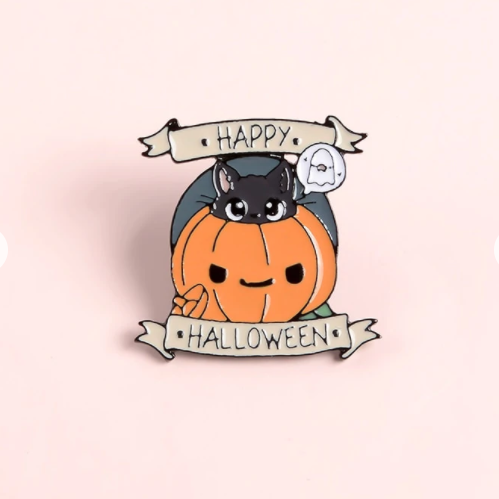 Broche Calabaza Halloween con Esmalte y Efecto Goteo
