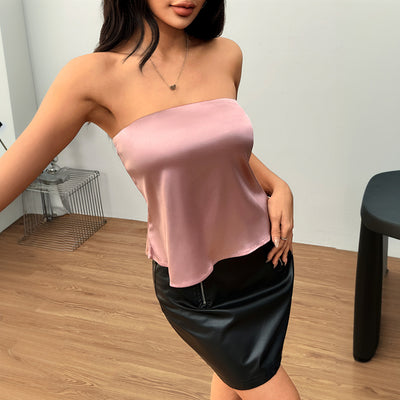 Top Satinado sin Tirantes Escote Strapless Elegante - Image 3