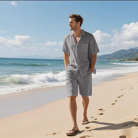Camisa de Lino Transpirable Manga Corta para Playa