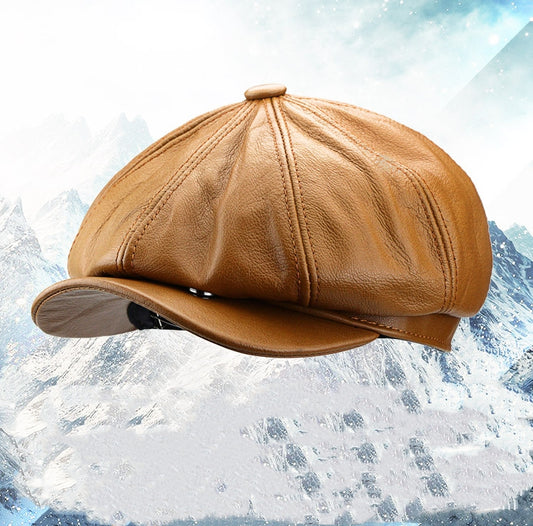 Gorra Octagonal de Cuero Vacuno Británico para Mujer con Visera