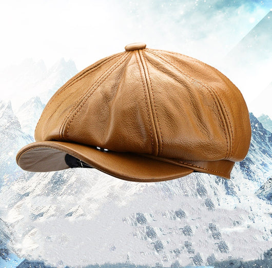 Gorra Octagonal de Cuero Vacuno Británico para Mujer con Visera