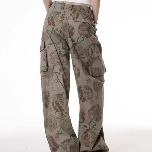 Pantalones Casuales Estilo Hot Girl con Estampado Floral y Bolsillos Grandes - Image 9