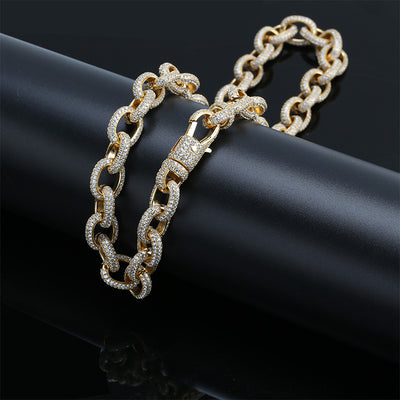 Collar Cadena Hip Hop Botón Ovalado Retorcido con Circonitas Incrustadas para Hombre - Image 17