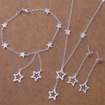 Conjunto de Joyería Plateada: Pulsera, Collar y Aretes Estrella - Image 9