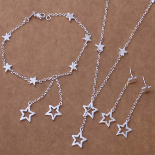 Conjunto de Joyería Plateada: Pulsera, Collar y Aretes Estrella - Image 9
