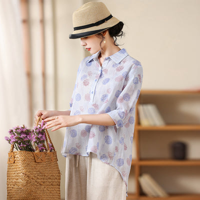 Blusa Estampada Suelta con Solapas - Largo Atrás, Corto Adelante - Image 13