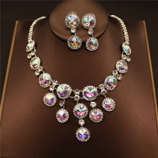Set de Aretes y Collar Clavícula con Colgante Circular Multicolor - Image 7