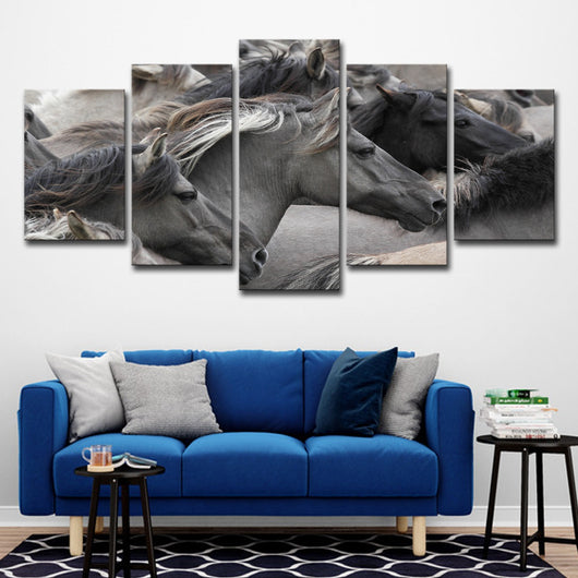 Cuadro Decorativo Grupo de Caballos Gris y Negro - Set de 5 Piezas para Sala y Dormitorio - Image 14