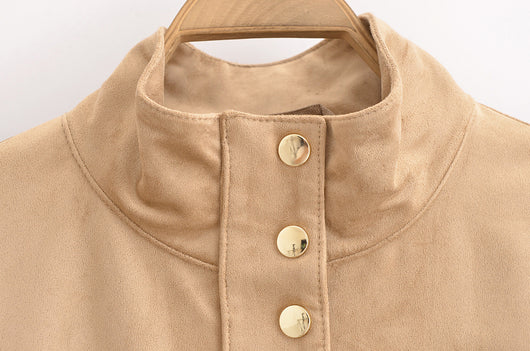 Chaqueta Casual de Cuello Alto en Ante y Forro Polar para Mujer - Image 7