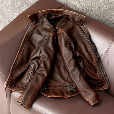 Chaqueta de Cuero Vintage Desgastado para Hombre - Estilo Clásico - Image 2