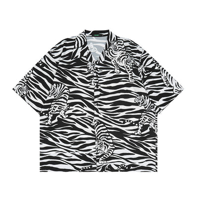 Camisa Hombre Rayas Tigre Manga Corta Suelta - Image 9