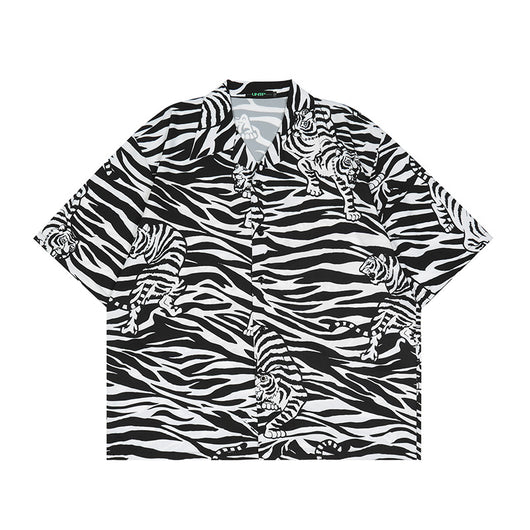 Camisa Hombre Rayas Tigre Manga Corta Suelta - Image 9