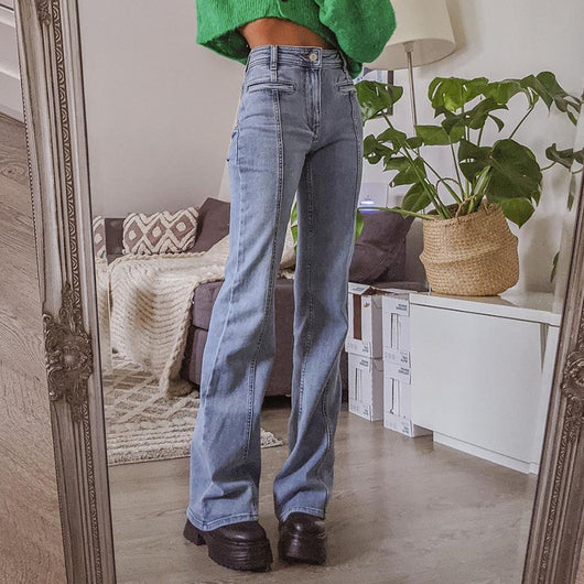 Jeans Rectos con Estrella de Cinco Puntas - Estilo Retro Net Red - Image 16