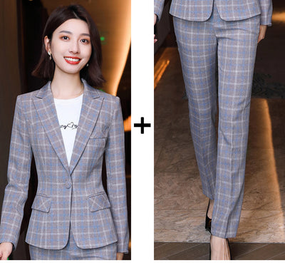 Traje Ejecutivo para Mujer en Cuadros con Mangas Largas - Image 4