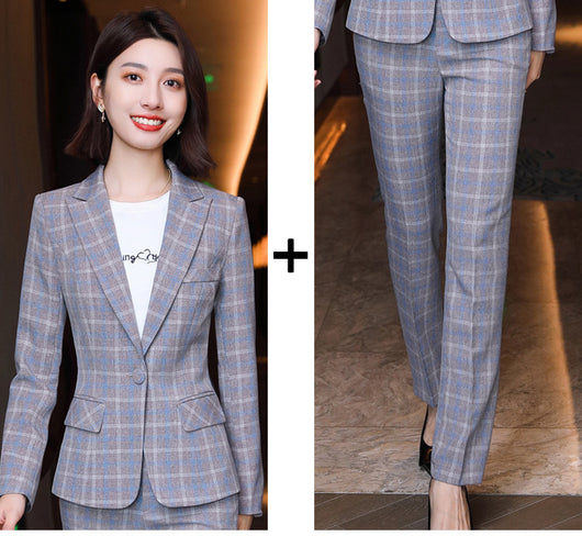 Traje Ejecutivo para Mujer en Cuadros con Mangas Largas - Image 4