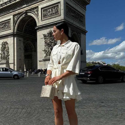Conjunto Elegante: Blusa Manga Corta con Cuello Solapa y Falda Plisada - Image 16
