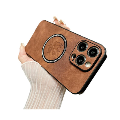 Funda Magnética para Celular en Cuero de Cordero con Diseño de Hoja de Arce - Image 5