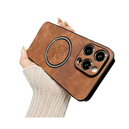 Funda Magnética para Celular en Cuero de Cordero con Diseño de Hoja de Arce - Image 5