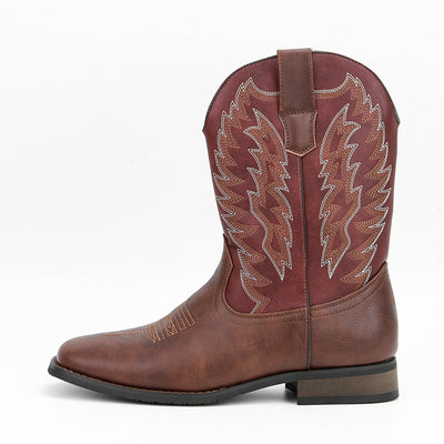 Botas Motociclista Western de Cuero Denim con Punta Cuadrada para Hombre - Image 4