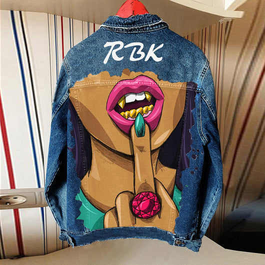 Chaqueta Denim con Estampado de Personalidad para Mujer - Image 3