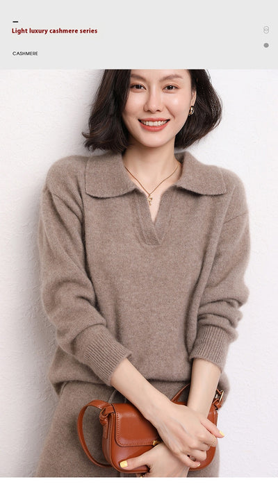 Suéter Polo Cashmere Suelto de Manga Corta para Mujer - Image 9