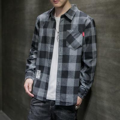 Camisa Cuadros Hombre Manga Larga Estilo Coreano Tendencia - Image 11