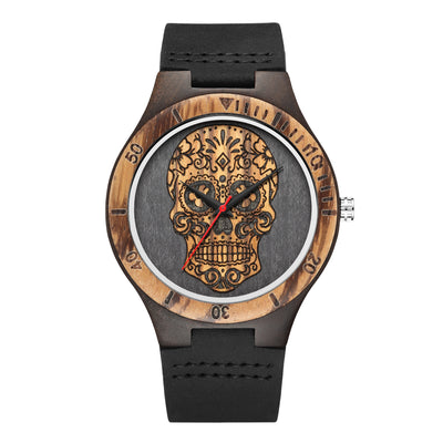 Reloj de Madera Calavera con Movimiento de Cuarzo y Doble Color - Image 14
