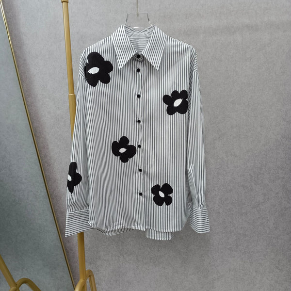 Blusa Estampado Floral Primavera con Rayas Sueltas para Mujer