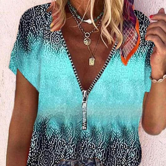 Playera Suelta con Cierre y Estampado para Mujer - Image 9