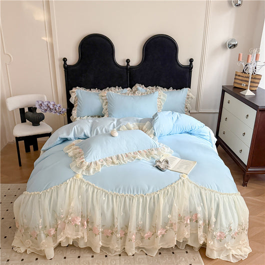 Juego de Cama Cuatro Piezas con Encaje Bordado en Algodón Chiffon - Image 11
