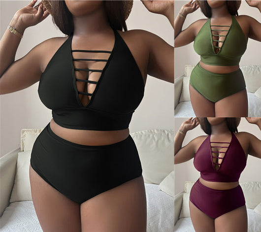 Bikini Talla Grande Escote Cruzado Ajustable con Detalles Calados - Image 3