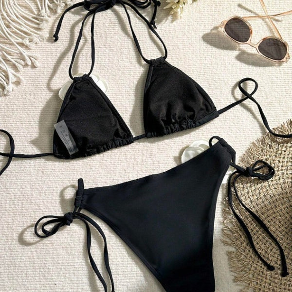 Bikini Dividido con Encaje Floral 3D y Cordón Ajustable