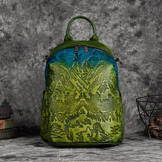 Mochila de Cuero Curtido al Vegetal con Grabado Vintage en Piel de Res - Image 5