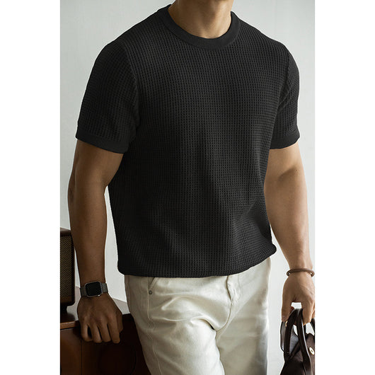 Camiseta Retro Americana Textura Waffle Cuello Redondo Manga Corta - Image 6